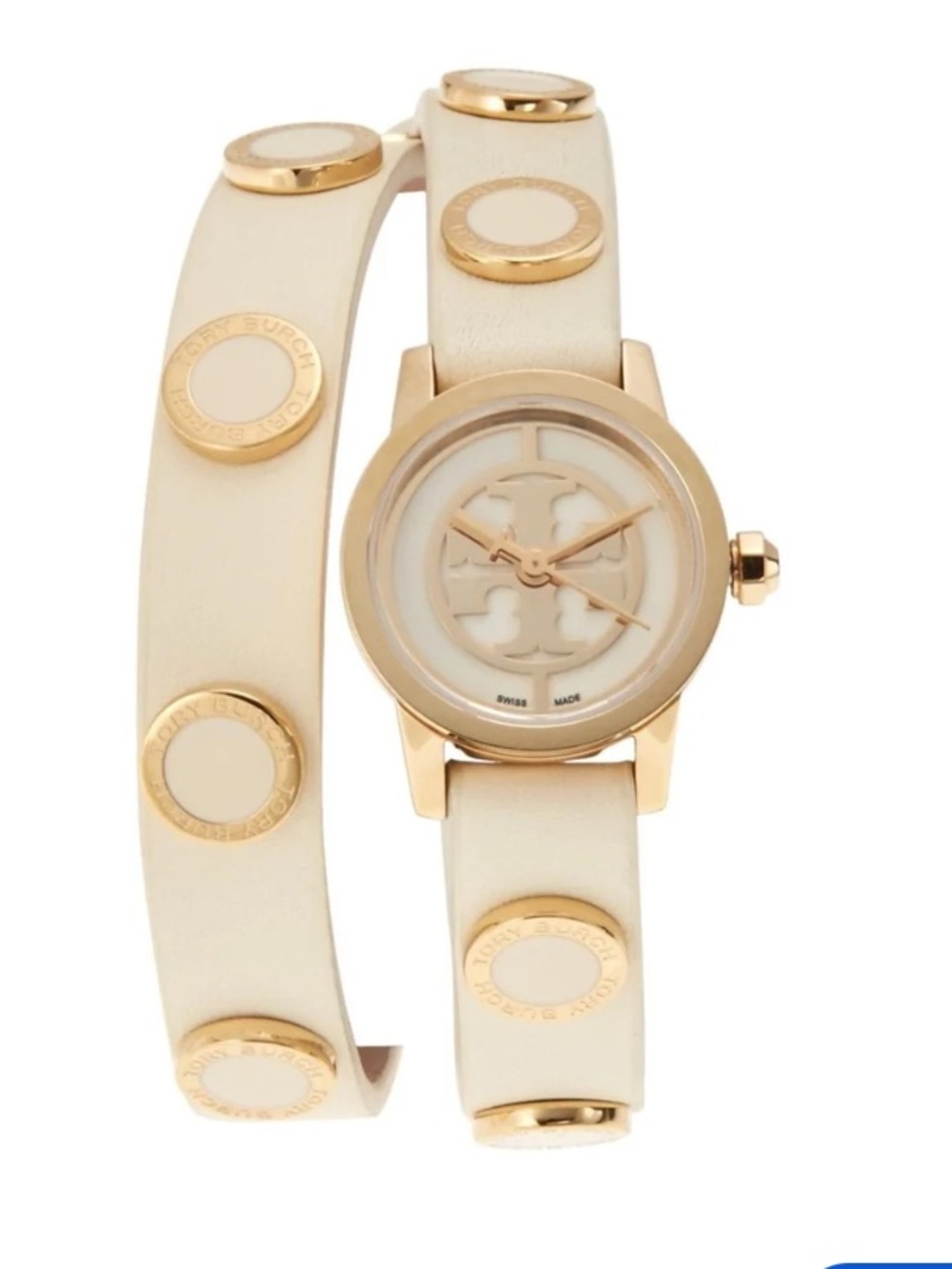 NIB Tory Burch Reva Cream Ivory Gold Wrap Bracelet Leather Watch NWT New Classy - Picture 2 of 5